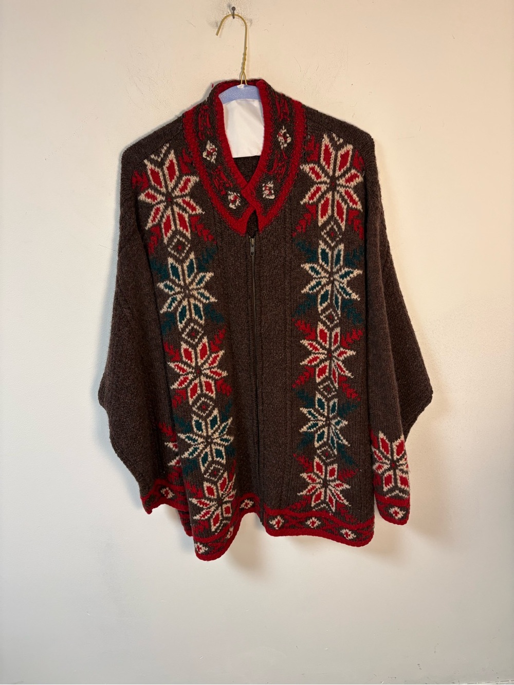 Vintage Lane Bryant Womens Brown Zip-Front Nordic Snowflake Sweater XL